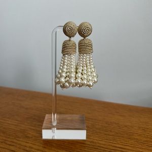 Woven gold thread/pearl/tassel earrings